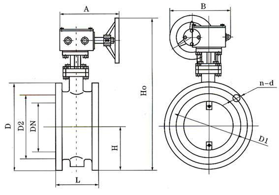 D341蝸輪法蘭式通風蝶閥結構圖 D341蝸輪法蘭式通風蝶閥結構圖