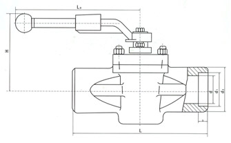 美標(biāo)承插焊式卡套旋塞閥結(jié)構(gòu)示意圖 美標(biāo)承插焊式卡套旋塞閥結(jié)構(gòu)示意圖